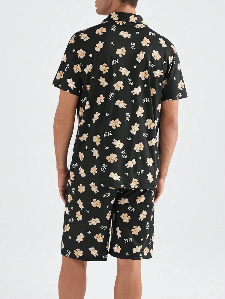 Men's Summer Allover Print Short Sleeve And Shorts Home Suit Set