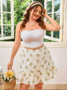 Dreamara Jupe plissée de grande taille à motif floral texturé de plusieurs couleurs, style pastoral romantique
