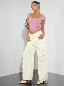 SHEIN BAE Solid Color Stretch Knit Backless Padded Top