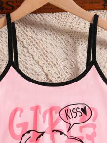 SHEIN Women's Teddy Bear Print Ruffle Hem Spaghetti Strap Nightgown - Pink - View 5