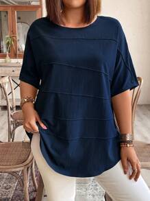 Plus Size Solid Color Round Neck Batwing Sleeve Casual Summer Shirt