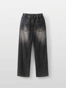 SHEIN Tween Boy Casual Street Style Distressed Ripped Jeans With Personalized, Daily Wear - Black - View 2