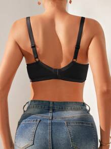 3pcs Women's Black & White Solid Color Comfortable Supportive Underwire Bra Set - Multicolor - View 4
