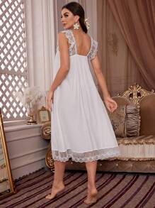 Váy ngủ Pajama dây đeo ren chắp vá dành cho nữ - trắng - Xem 2