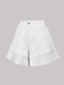 SHEIN 少女白色提花優雅短褲 - 白色 - 查看 3