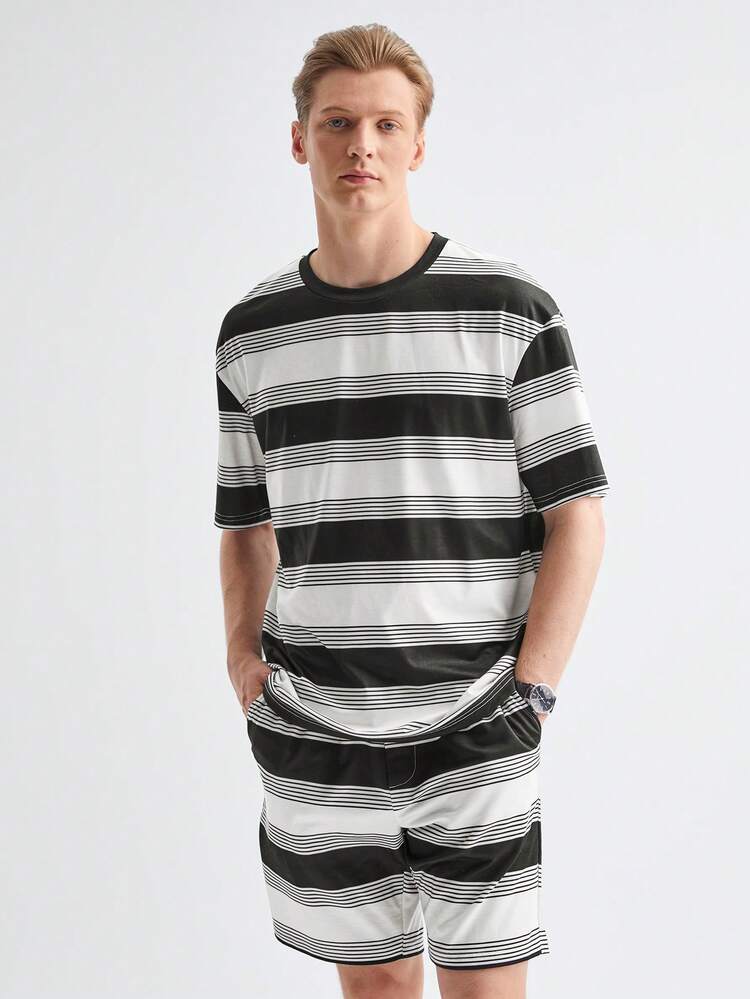 Men's Knitted Casual Short Sleeve T-Shirt Set