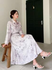 DAZY 女士时尚印花衬衫和裙子两件套，秋季女装 - 紫色 - 查看 1