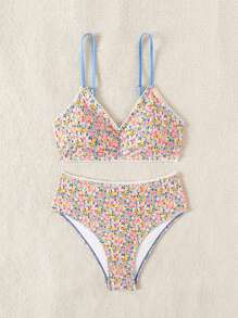 SHEIN Swim Women's Ditsy Floral Sexy Bikini Set For Vacation, Random Print Pattern,Summer Beach