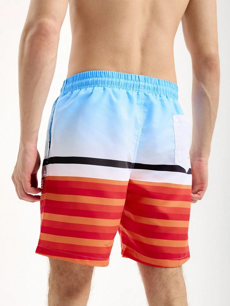 Men's American Flag Printed Drawstring Waist Loose Beach Shorts (Print Splicing) For Summer Holiday