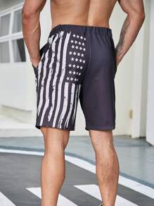 Manfinity Homme Men Loose Fit Cartoon Printed Casual Shorts With Drawstring Waist - Black - View 2