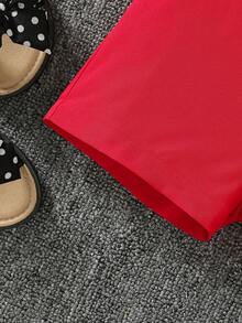 SHEIN Mono de verano de color liso para niña joven con tirantes y volantes - Rojo - Ver 6