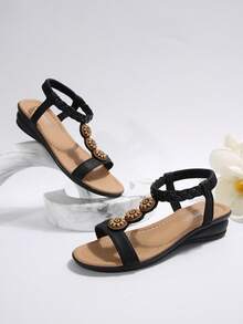 2024 Nữ Sandal Đế Xuồng Phong Cách Bohemian Hàn Quốc, Giày Đế Xuồng Hở Ngón Phong Cách & Đa Năng Cho Mùa Hè - màu đen - Xem 5