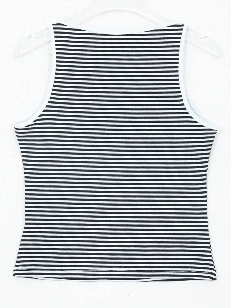 Women Striped Short Boat Neck Slim Fit Tank Top Summer Preppy Tops