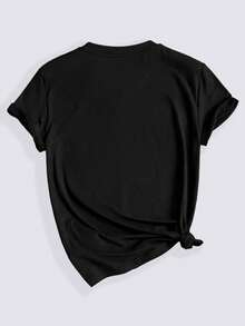 SHEIN LUNE Áo thun nữ cổ tròn ngắn tay mùa hè có in hình hươu cao cổ - màu đen - Xem 2