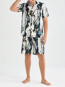 Bộ đồ mặc nhà in hình bất đối xứng thời trang nam - trắng - Xem 3