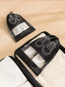 5pcs/Set Black Dust-Proof Shoe Storage Bags, Drawstring Shoe Storage Bags For Travel, Hallway, Bedroom, Dorm, Universal Organizer For Kids &Adults, Back To College Essential,Two Sizes Available Decorations Autumn Decor Festival Decor Room Decor Home Decor Fall Decor Bedroom Decor Christmas For Holiday Gift Giving - Black - View 4