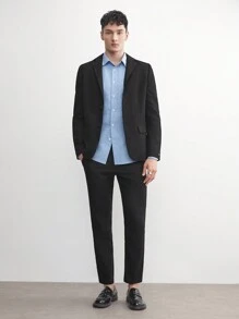 AKNOTIC Business Casual 商务休闲男士编织人字纹西装外套，适合春夏季和秋冬季 - 黑色 - 查看 3
