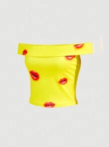 SHEINNeu Quirky Fun Dopamine Eye Print Top - Blue - View 3