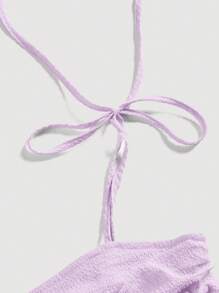 SHEIN MOD 女士纯色结饰和褶饰细节中长休闲吊带连衣裙 - 紫丁香色 - 查看 3