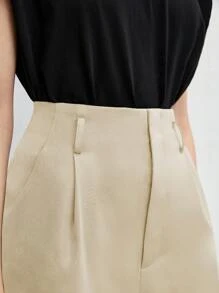 SHEIN BIZwear Ladies' Fashionable Simple Solid Color Shorts, Suitable For Daily Wear In Summer - Beige - View 4