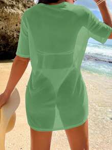 Swim Vcay Beach Dresses For Women Women's Solid Color Round Neck Casual Holiday Short Sleeve Shrug Summer