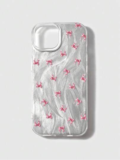 Kawaii Cover/Custodia per telefono stampata con fiocco e disegno, custodia per telefono di alta qualità con texture argento