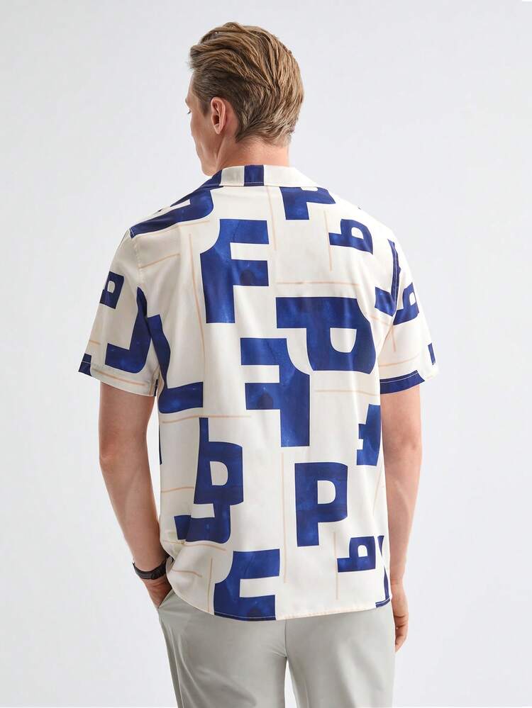 New Men's Casual Digital Printed Short-Sleeved Shirt In Shuttle Weaving Style