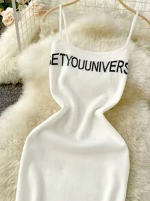 INAWLY 女士印花基礎日常坦克上衣毛衣連衣裙 - 白色 - 查看 6