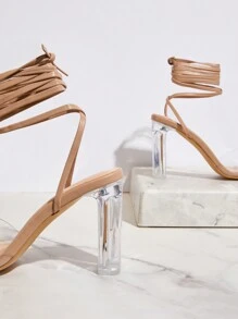 SHUZIA Zapatos de tacón transparente para mujeres con lazo y correa de diamantes de imitación - Elegantes, lujosos, esenciales para fiestas