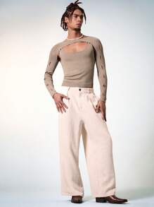 Manfinity Fever City 男士 Pride 时尚修身镂空纯色长袖毛衣