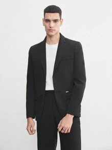 AKNOTIC Business Casual 易護理2入組男士老錢款黑色彈性織物西裝 - 黑色 - 查看 7