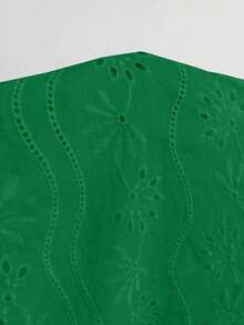 SHEIN LUNE Áo sơ mi thêu khoét rỗng thông thường và đi nghỉ mát có cổ khía và tay phồng - màu xanh lá - Xem 7