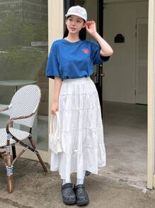 DAZY Women's Solid Color Bow Decorated Ruffle Hem Casual Skirt For Summer