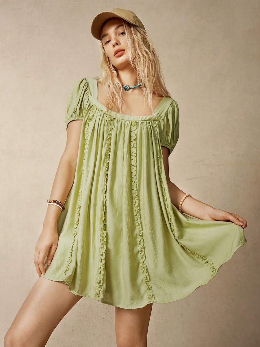 Bohemela 女式假日露背襯托荷葉邊裝飾連領帶連衣裙