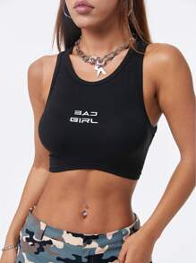 SHEIN EZwear 2024 Sports Street Slim Crop Letter Print Crop Tank Top - Multicolor - View 7