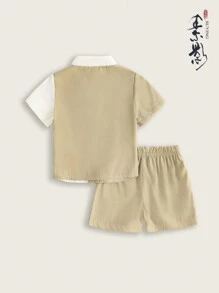 Baby Boys' Classic Chinese-Style Short Sleeve Button-Up Top And Shorts Set For Summer