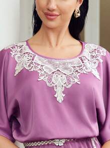 MOTF PREMIUM GUIPURE LACE DETAIL BATWING SLEEVE DRAPED SPLIT THIGH ...