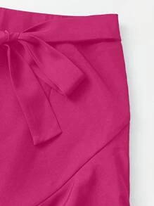 Chiquease Falda elegante de cintura alta para mujer en unicolor con dobladillo de cola de pez con ribete de volantes y lazo - Rosa Fucsia - Ver 6