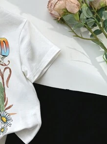 SHEIN ModeFlare Wear 夏季服装，女宝宝休闲简约短袖T恤和短裤套装，白色和黑色，适合春夏季