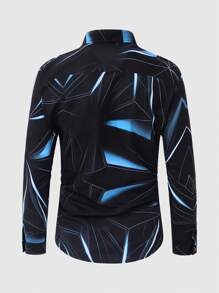 Manfinity Homme 男士加大码几何印花拼色长袖休闲衬衫，适合春夏季、度假 - 彩色 - 查看 2