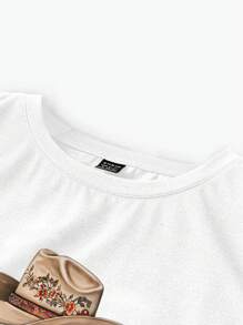 EMERY ROSE 休闲简约西式靴子、宽松玫瑰帽和无袖圆领背心，适合女士夏季