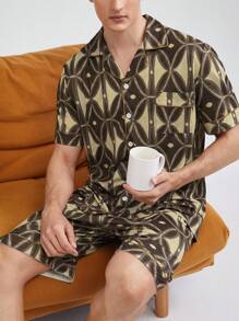 男士印花短袖和短褲家居套裝 - 彩色 - 查看 2