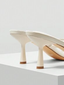 MOTF PREMIUM 圆头细跟网眼蝴蝶结设计女士高跟凉鞋，适合圣诞节、秋季新年假期、情人节 - 米色 - 查看 5