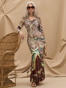 Miaspire Women's Spring/ Fall Tiger Print Long Sleeve Slim Fit Elegant Dress With Fish Tail Hem