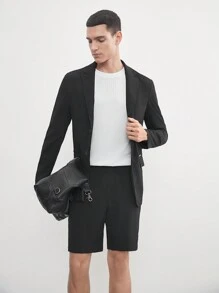 AKNOTIC Business Casual Easy Care 2pcs Men's Old Money Style Black Woven Stretch Wash-And-Wear Wrinkle-Free Suit For Summer