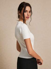 Poéselle Summer Top, Kawaii Summer Knitted Sweater, Cherry Pattern And Letter Embroidery - White - View 3