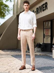 Manfinity Mode 男士格子印花簡約日常褲裝 - 薑色 - 查看 6