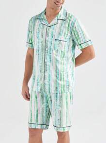 Contrasting Trim Short Sleeve Top And Shorts Homewear Set