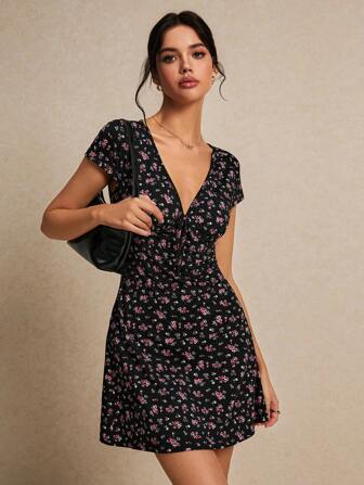 Poéselle Women's Fashion Sweet V-Neck Floral Print A-Line Dress, Floral Dresses, Spring Floral Dresses, Beach Women's Dresses, Y2k Summer, Floral Dresses, Cute Summer Dresses, Summer Dresses