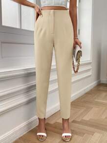 SHEIN LUNE Pantalones informales 9/10 cónicos de unicolor - Albaricoque - Ver 4